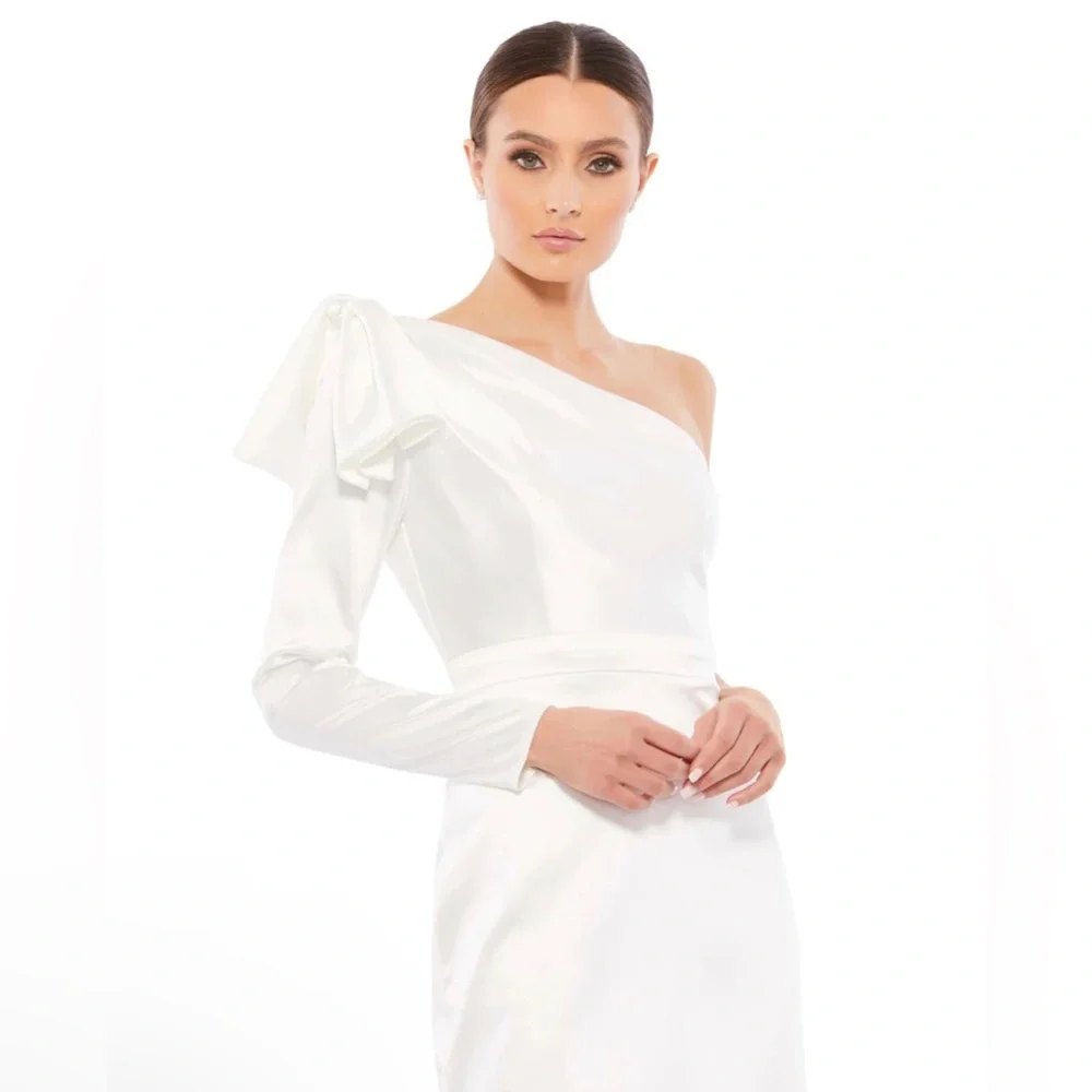 NEW without tags MAC DUGGAL One-Shoulder Long Sleeve Satin Cocktail Mini - Picture 4 of 16